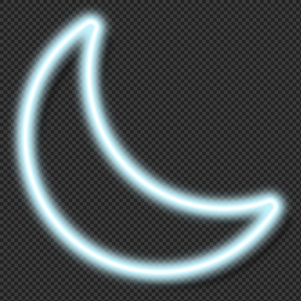 Blue neon crescent moon shape transparent png