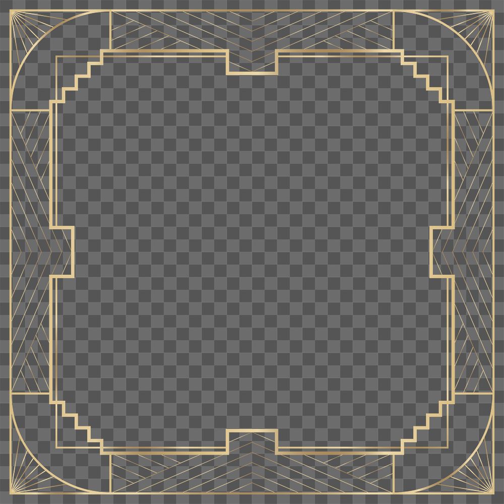 Png frame gold art deco style on transparent background
