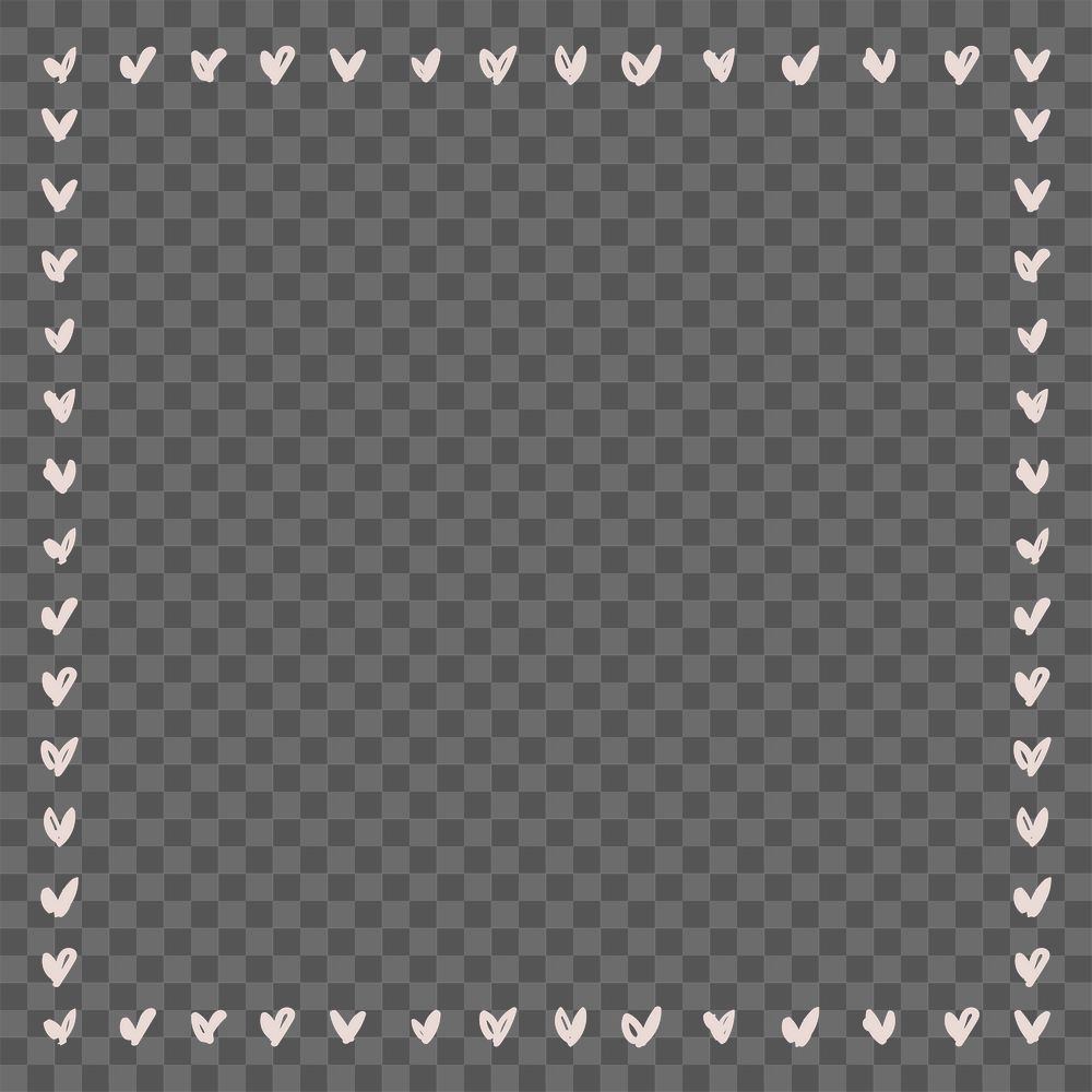 Png frame with doodle heart pattern transparent background