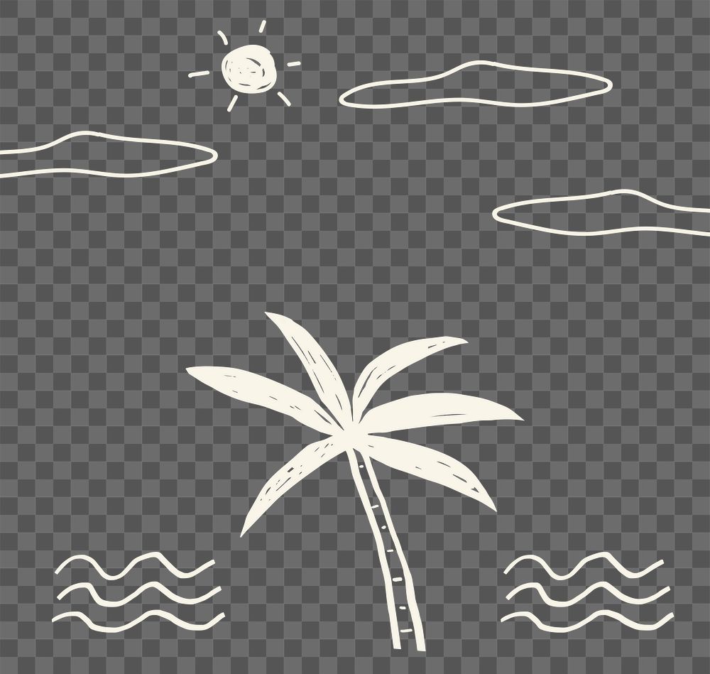 Png summer beach with palm tree doodle clipart