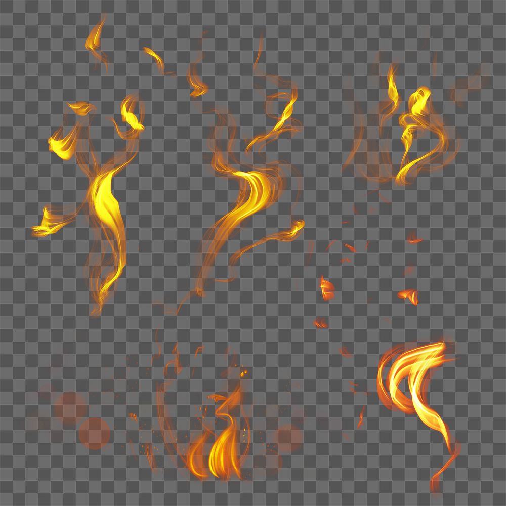 Png fire flame design element set