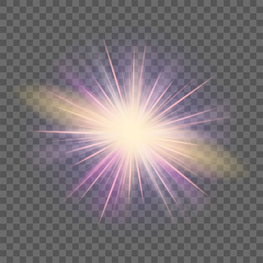 Png bright sunburst lens flare in purple and yellow
