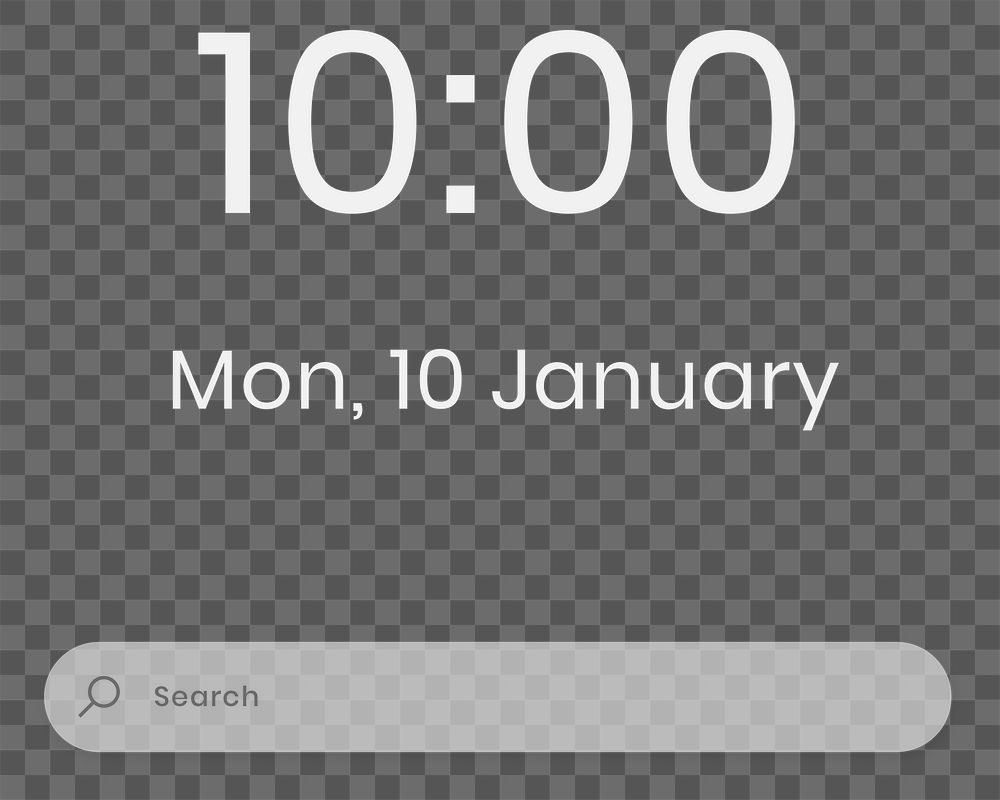 Mobile png lock screen search engine bar and clock