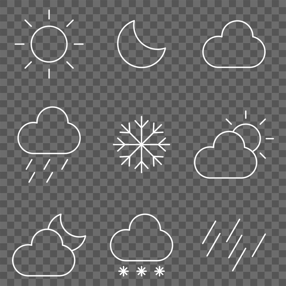 PNG weather widget icon set sticker, transparent background 