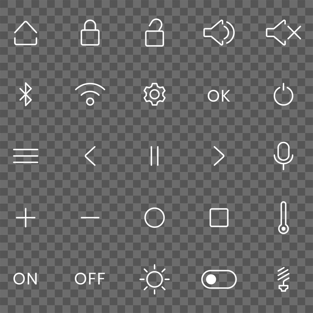 PNG white UI icon shortcuts set