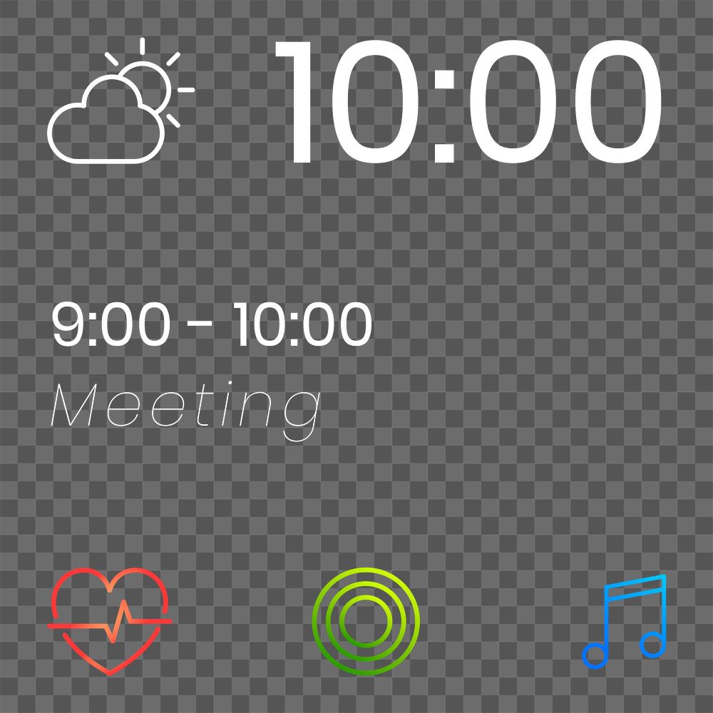 Png clock and reminder with 3 application icons