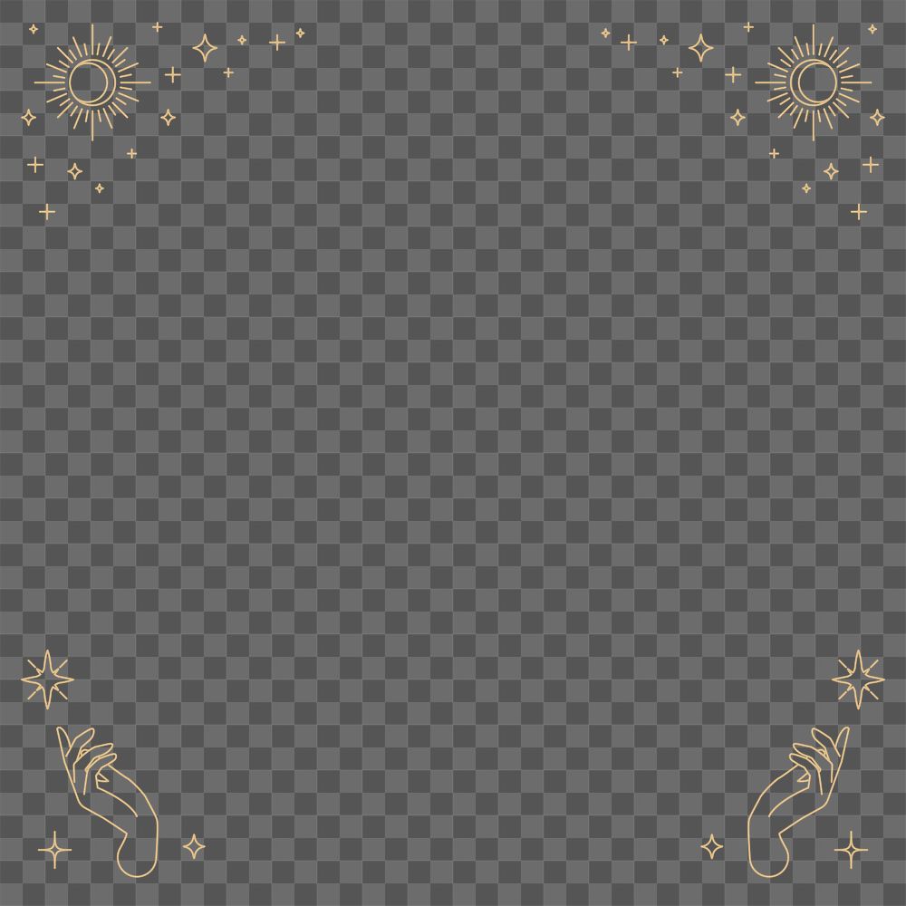 Gold png celestial sun and moon linear style frame