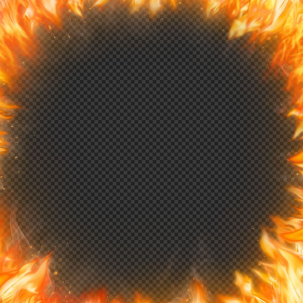 Flame png frame, orange realistic fire transparent image