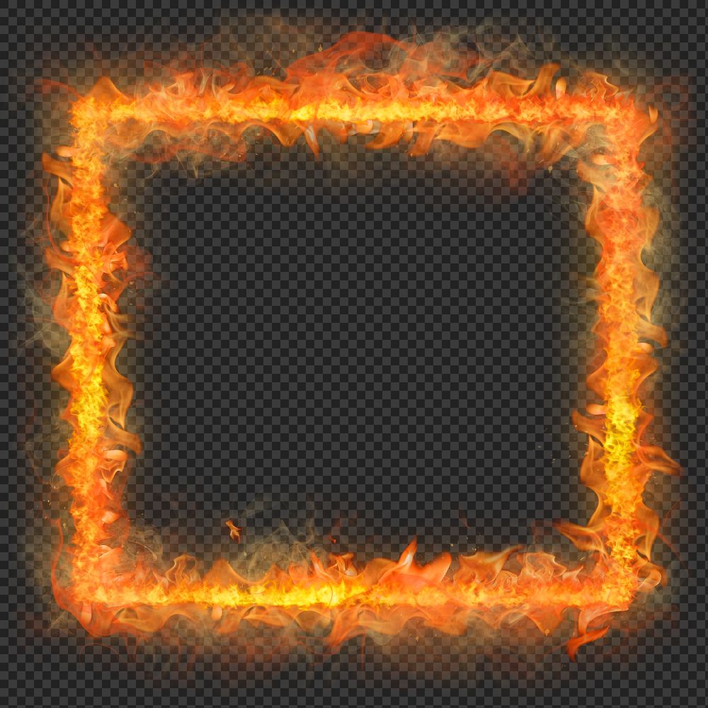 Flame png frame, square shape, realistic burning fire