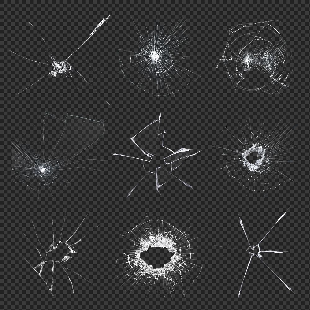 PNG broken glass effect transparent background set