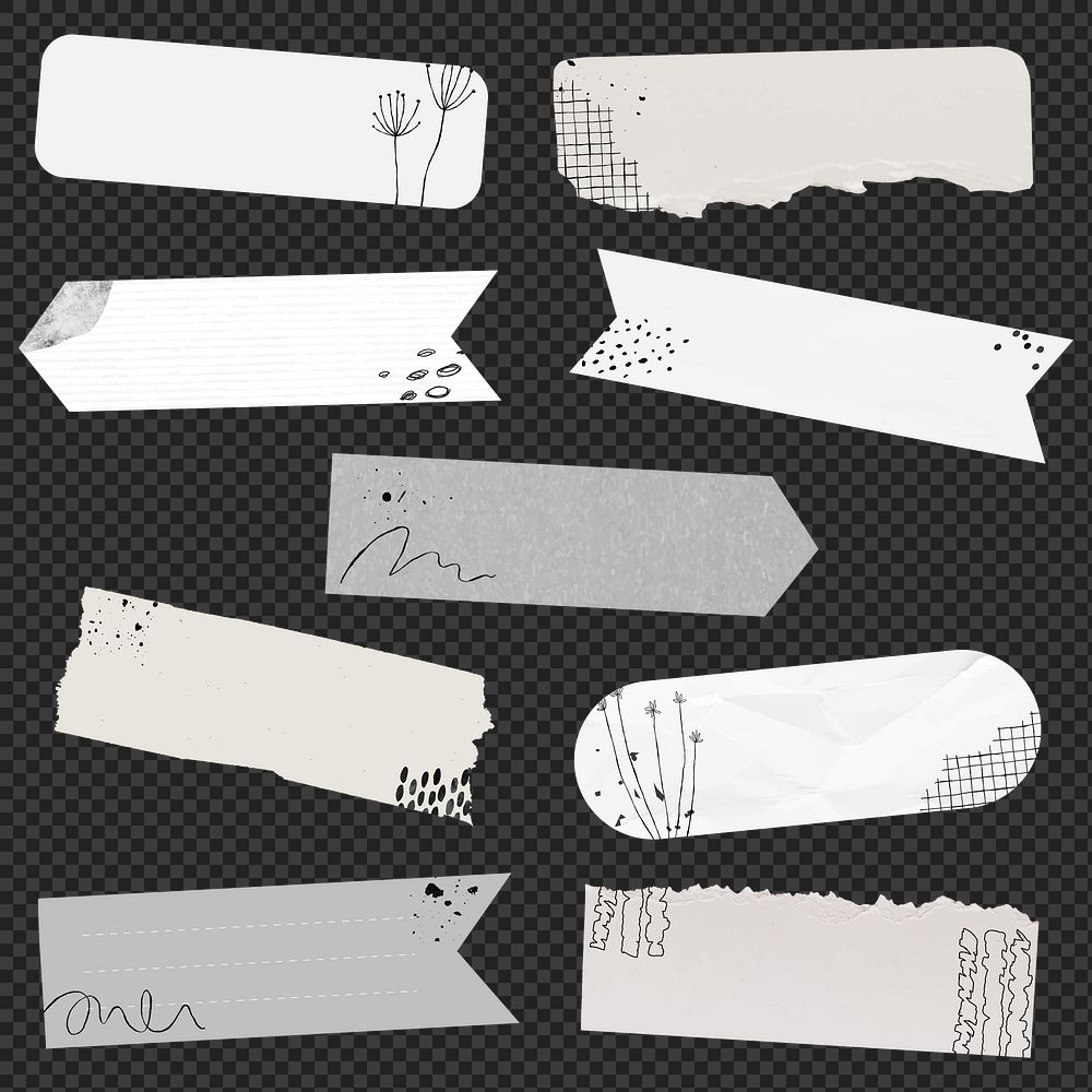 Digital washi tape png element set with memphis drawing
