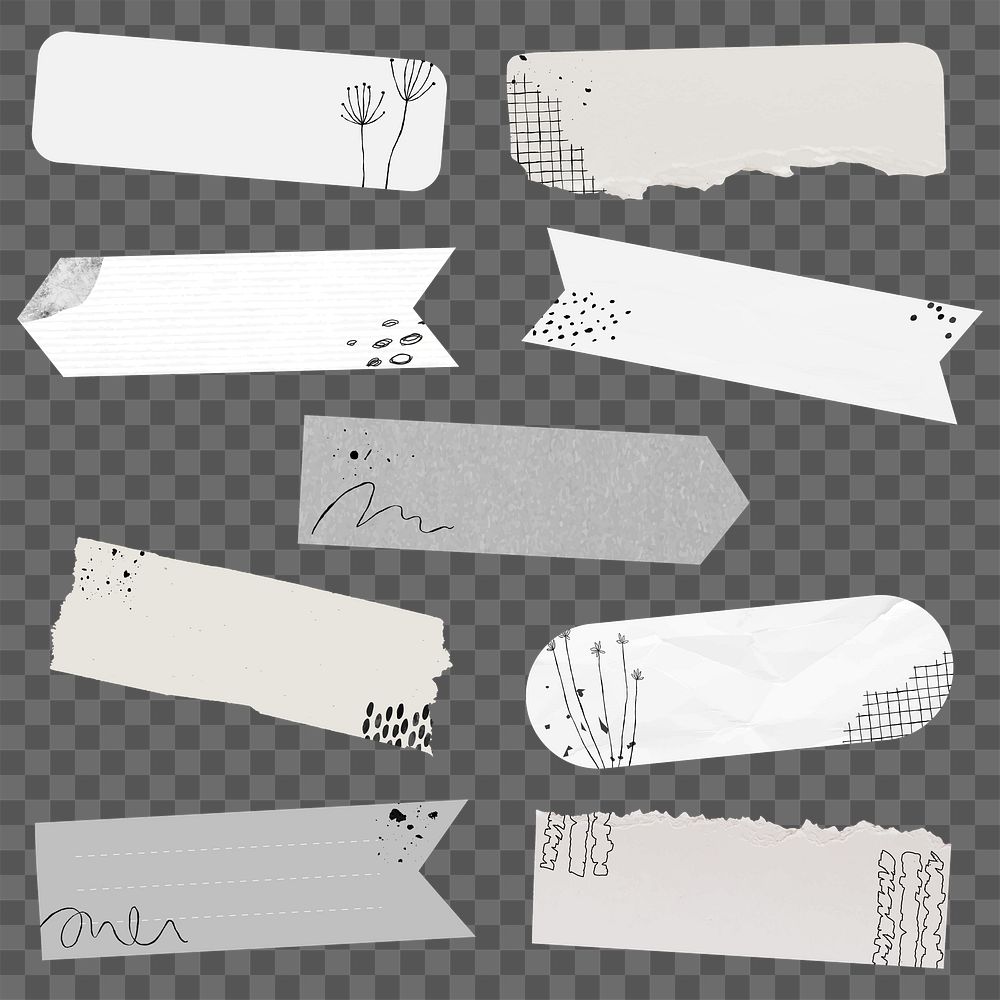 Digital washi tape png element set with memphis drawing