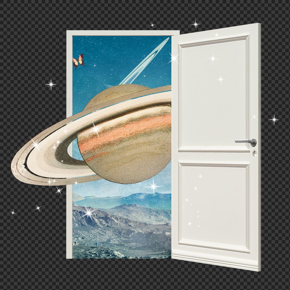 Glitter saturn aesthetic png, surreal escapism space travel, remixed media, transparent background