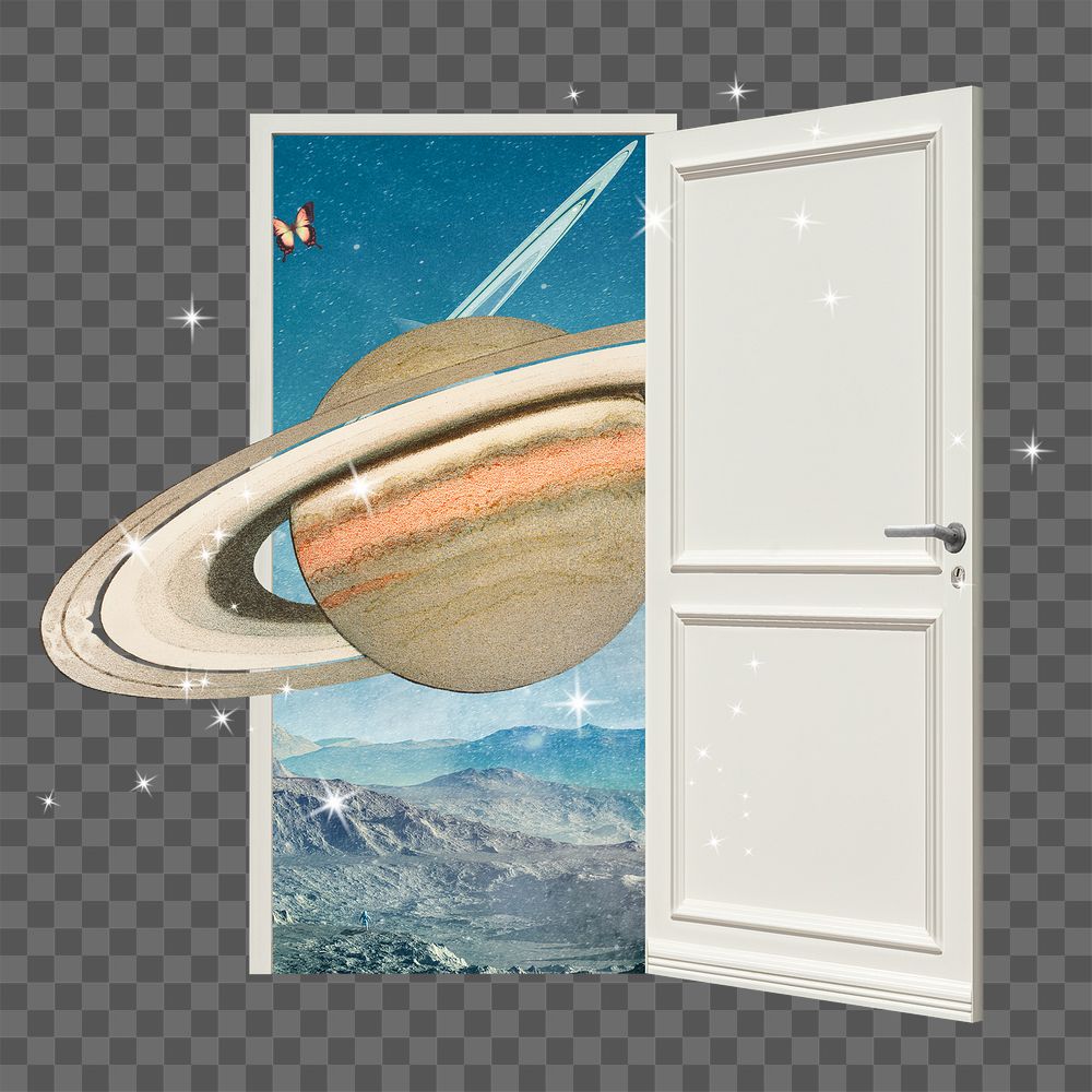 Glitter saturn aesthetic png, surreal escapism space travel, remixed media, transparent background