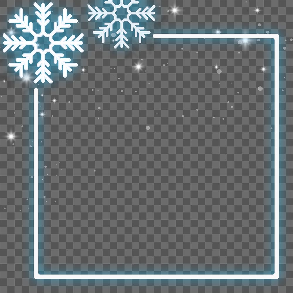 Blue neon frame decorated with snowflakes transparent png