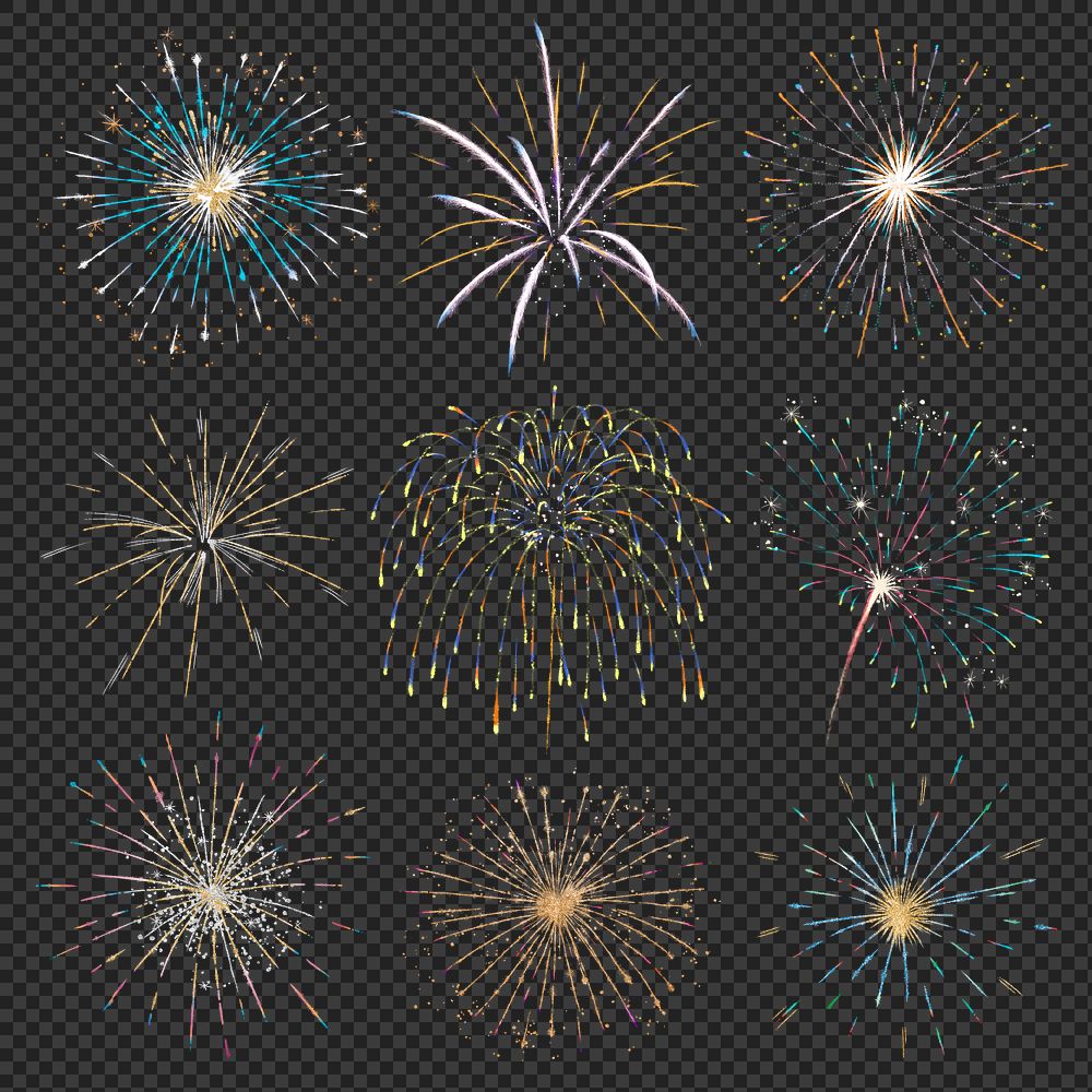Beautiful firework png design element for celebration set