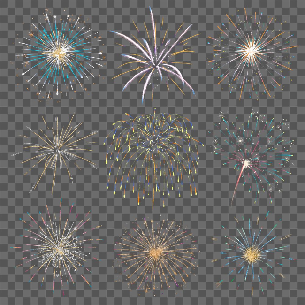 Beautiful firework png design element for celebration set