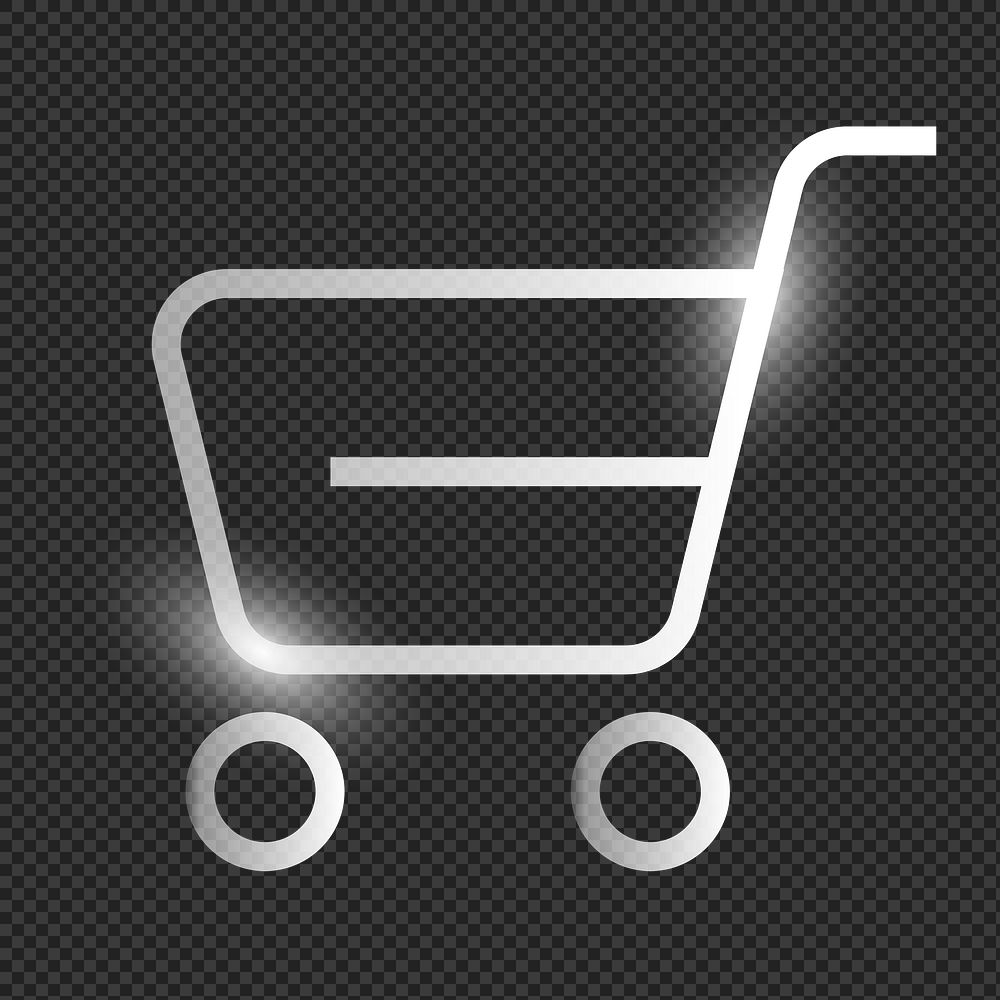Shopping cart png technology icon in silver on transparent background