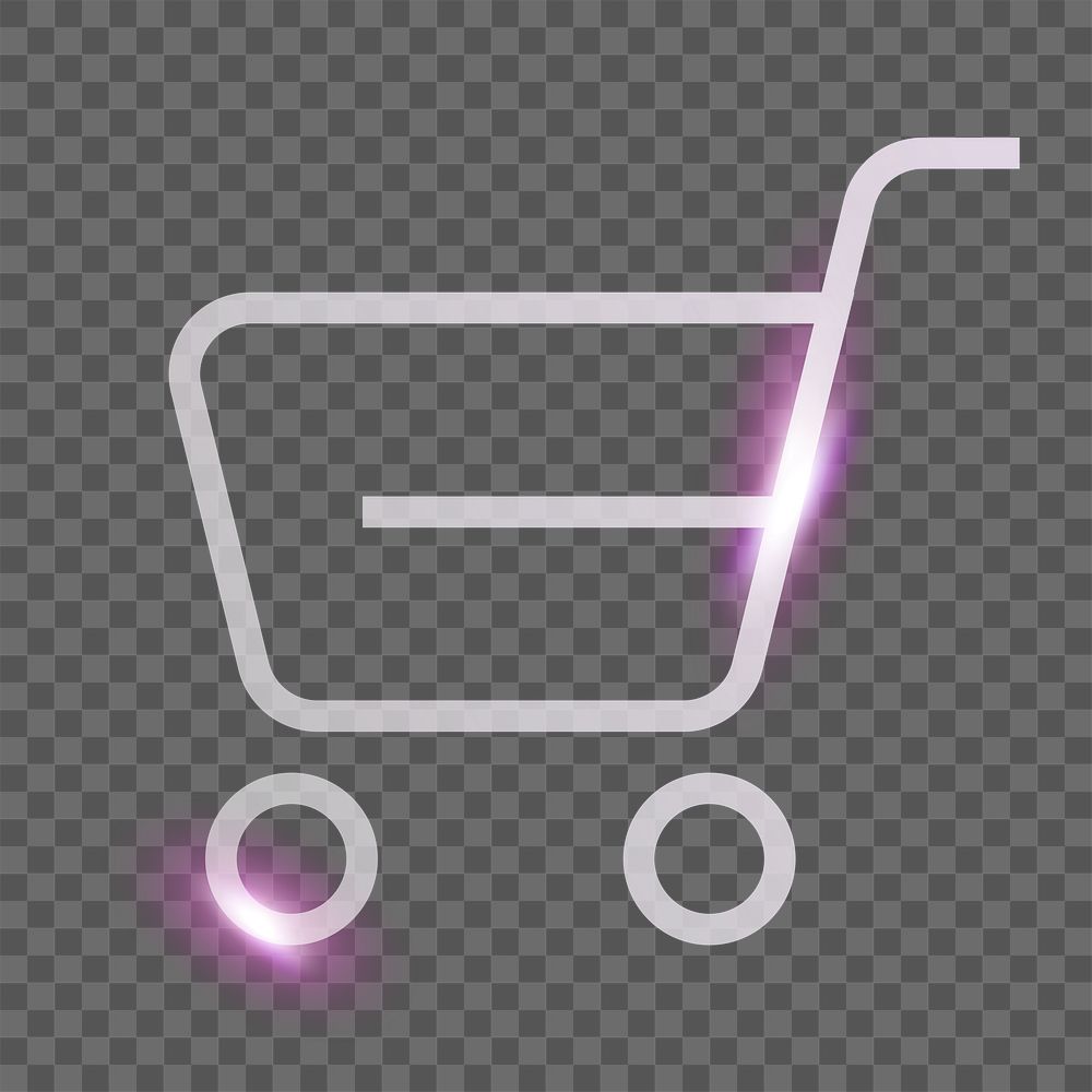 Shopping cart png technology icon in neon purple on transparent background