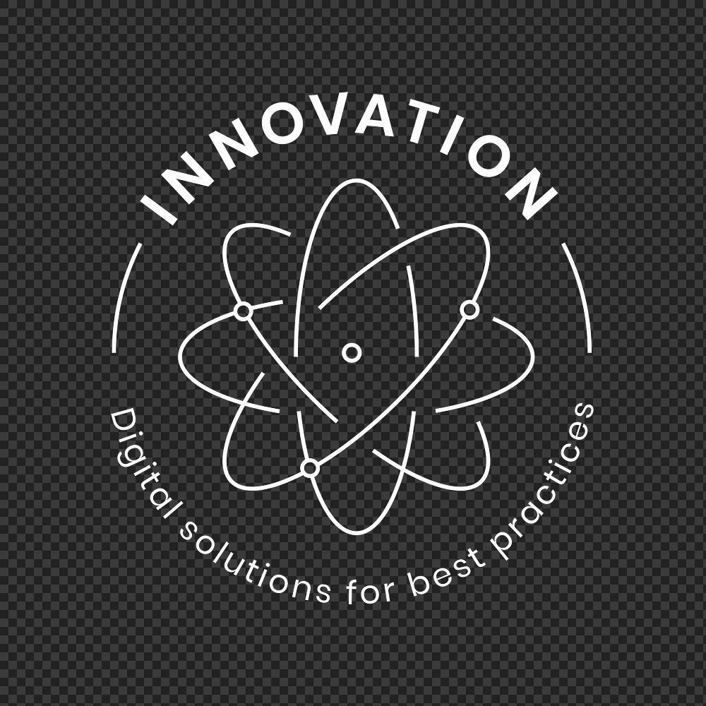 Innovation education logo png with atom science graphic