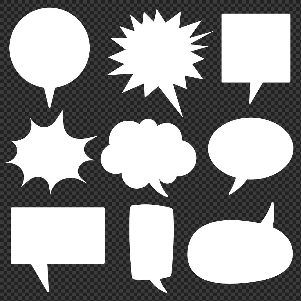 Speech bubble PNG sticker set, white flat design