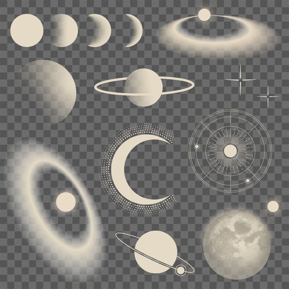 Celestial art png sticker, beige aesthetic galaxy illustration set