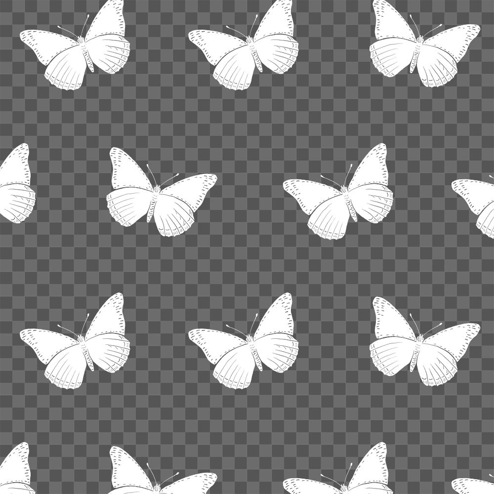 White butterfly png pattern, transparent background