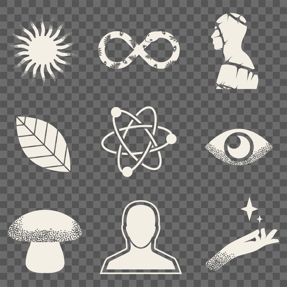 Surreal collage element png stickers, psychedelic elements in transparent background