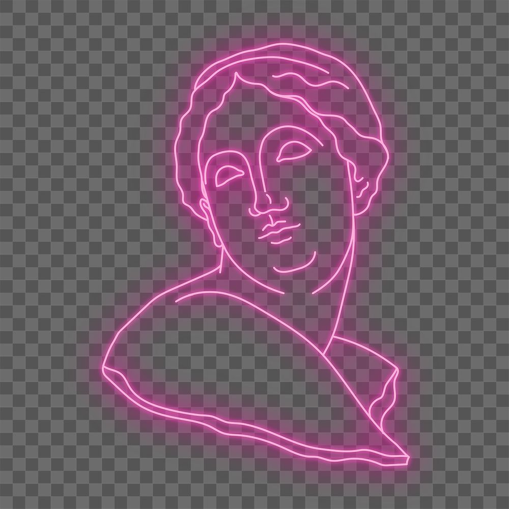 Venus sticker png, glowing neon drawing, roman statue on transparent background