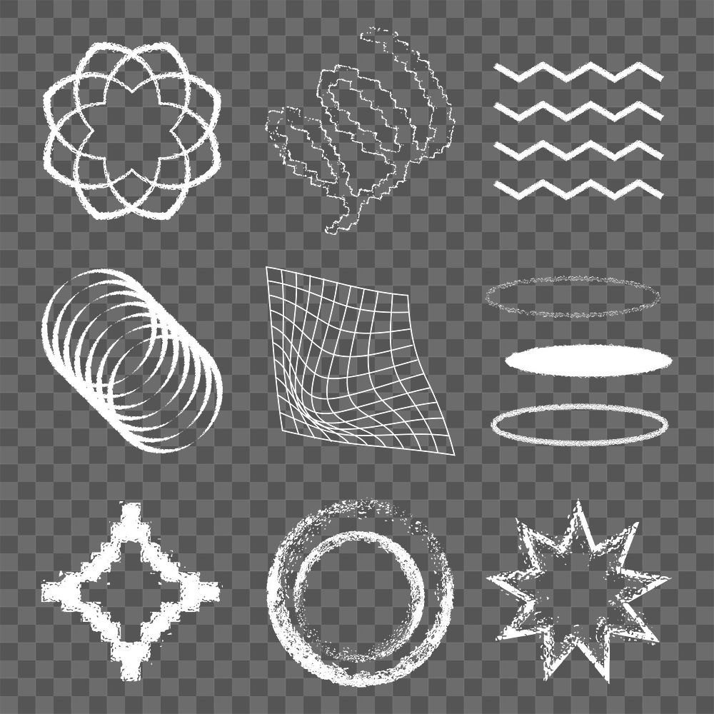 Abstract shape png stickers, black and white design set, transparent background