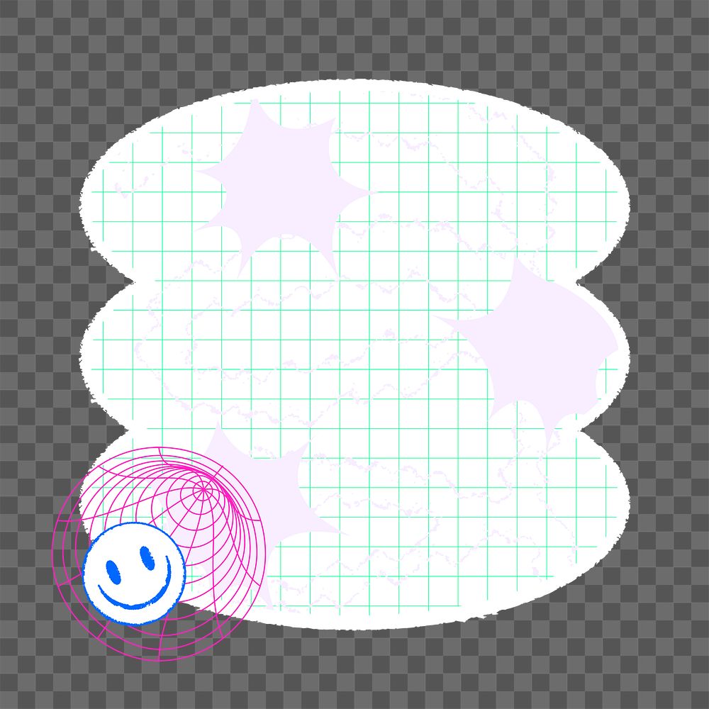 Cute cyberpunk png badge, smiling face graphic on transparent background