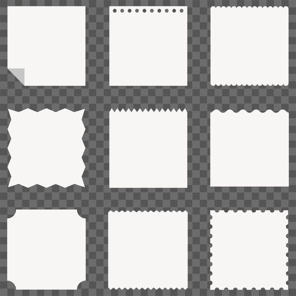 Note paper png sticker, white square shapes set