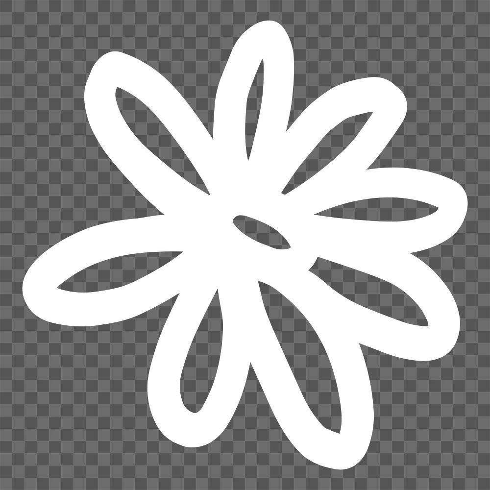 PNG doodle flower, white collage element, transparent background