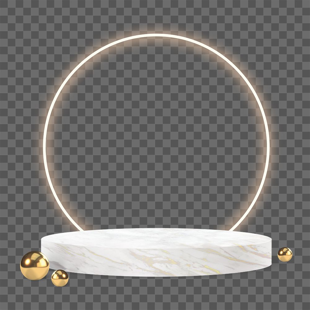 Png 3D marble product podium with white orange ring in modern style