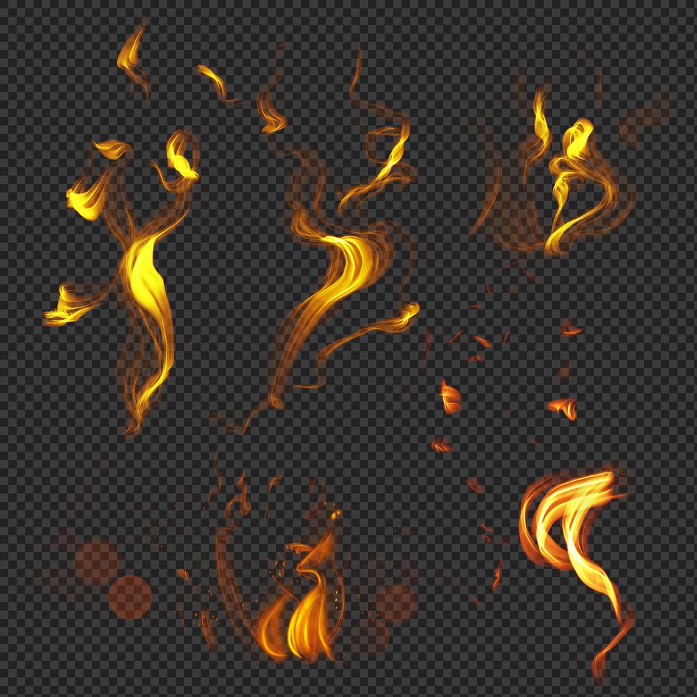 Png fire flame design element set