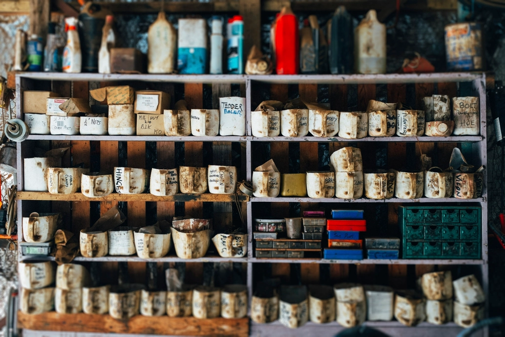 Organized shelf with cleaning supplies