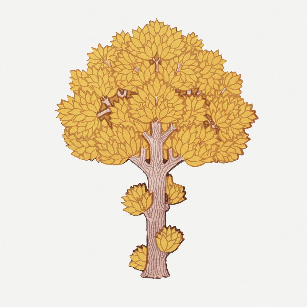 Yellow tree sticker, vintage botanical Premium PSD Illustration
