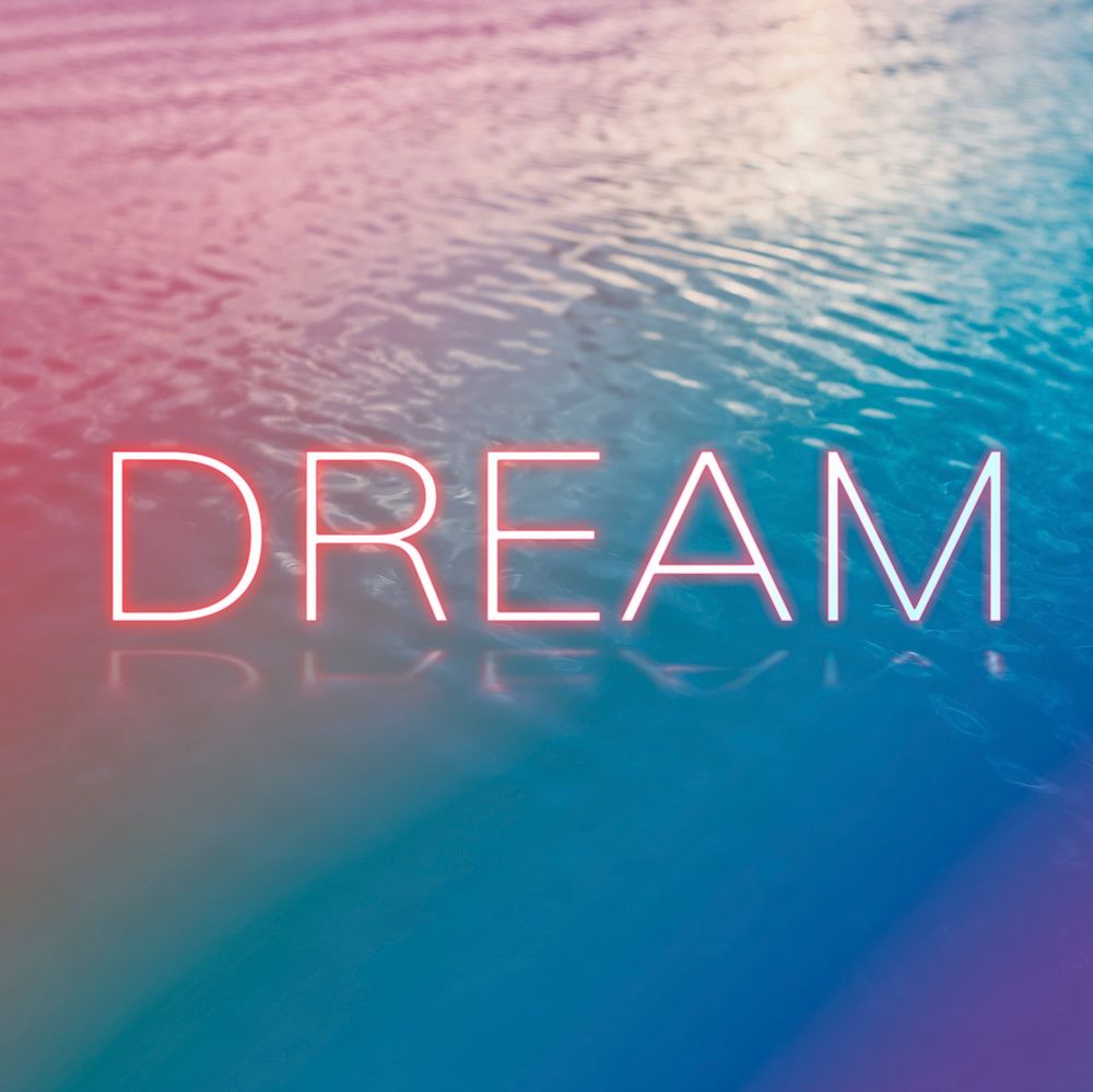 Dream neon word typography ocean | Free Photo - rawpixel