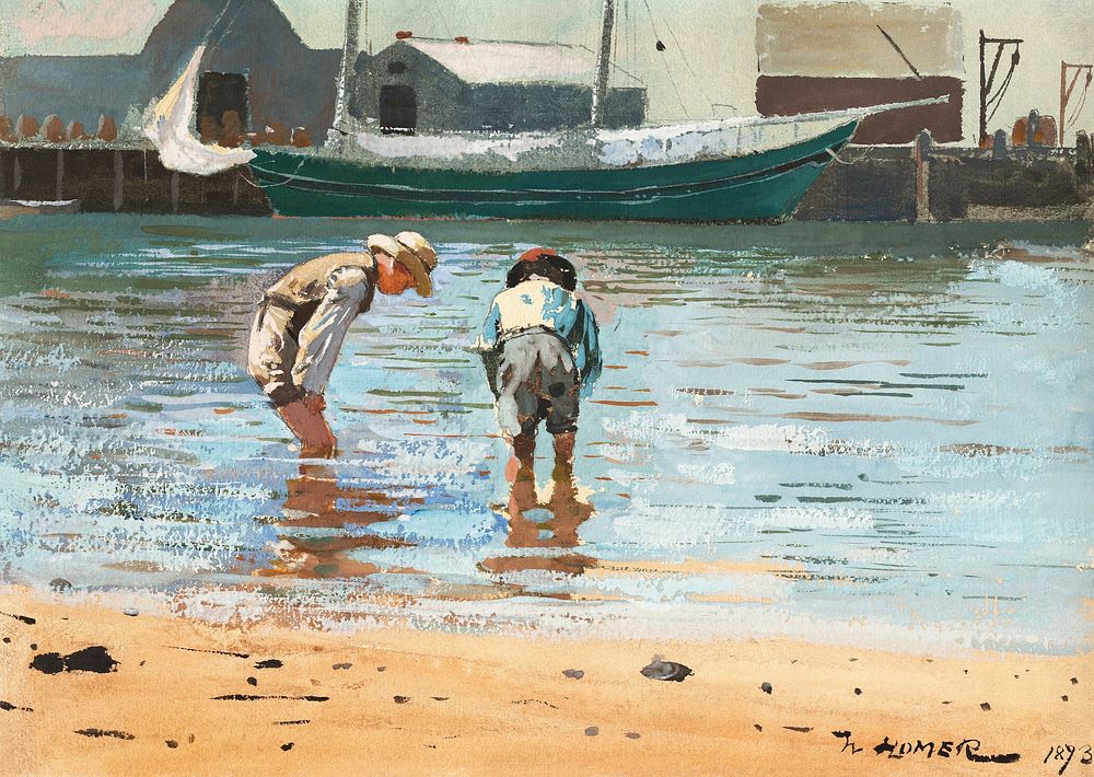 Boys Wading (1873) by Winslow | Free Photo Illustration - rawpixel