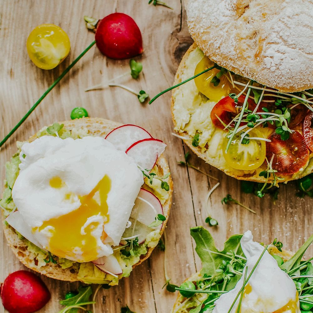 Poached egg in bread rolls Premium Photo rawpixel