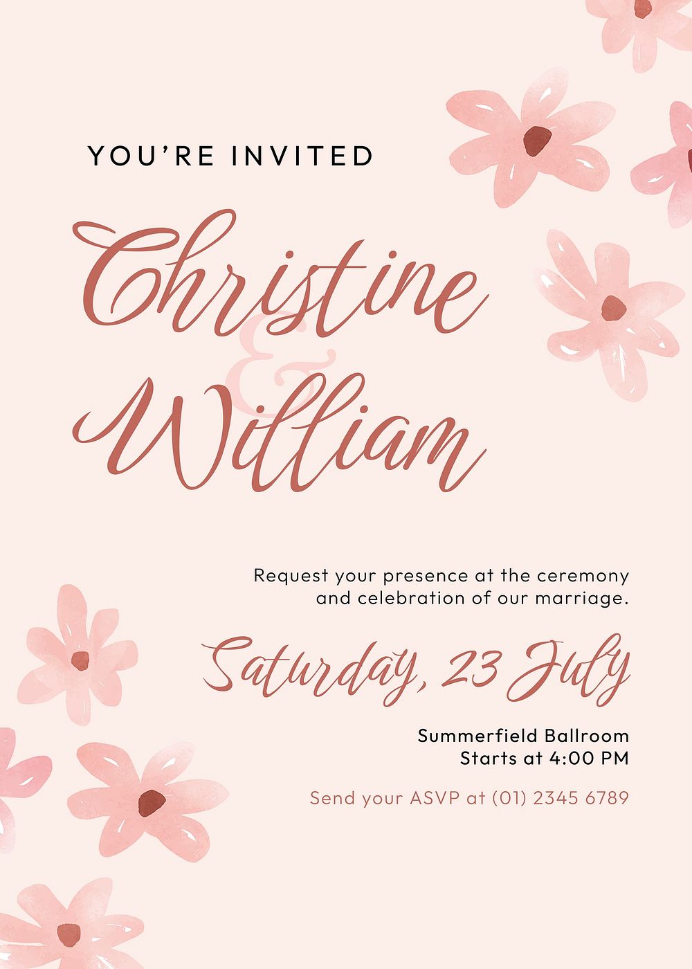 Floral wedding invitation template, pink | Premium PSD Template - rawpixel