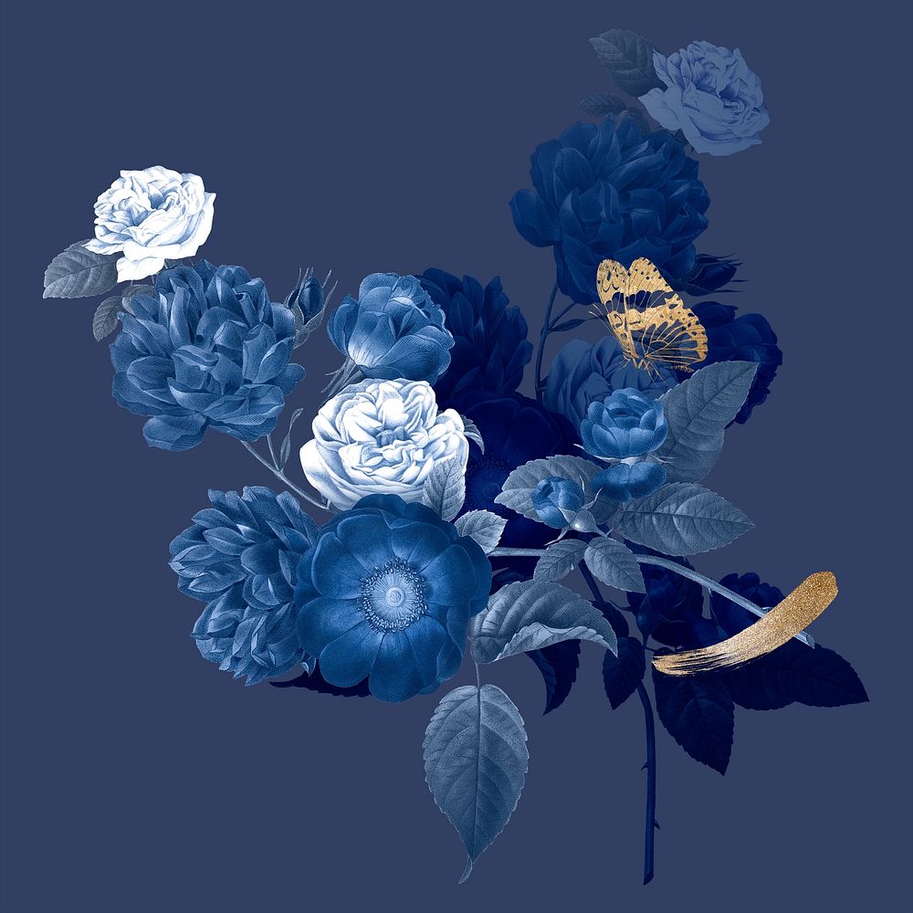 Aesthetic blue flower illustration, remixed Free Photo rawpixel