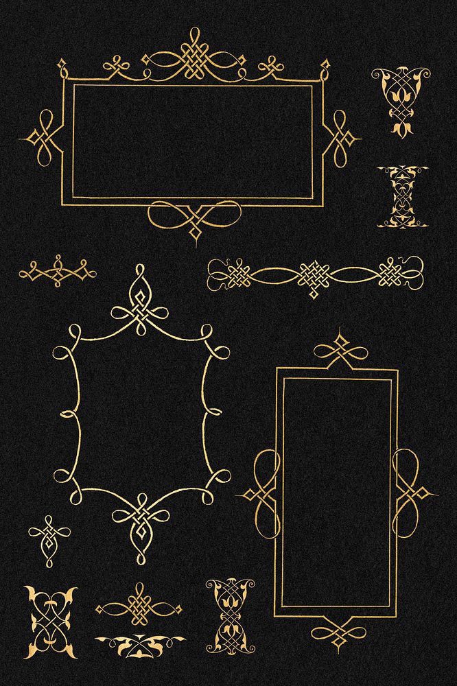 Gold filigree frame set psd, | Premium PSD - rawpixel