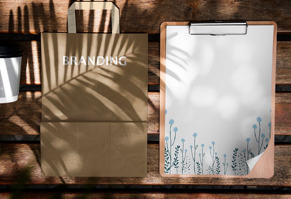 Clipboard & paper bag, branding Premium Photo rawpixel