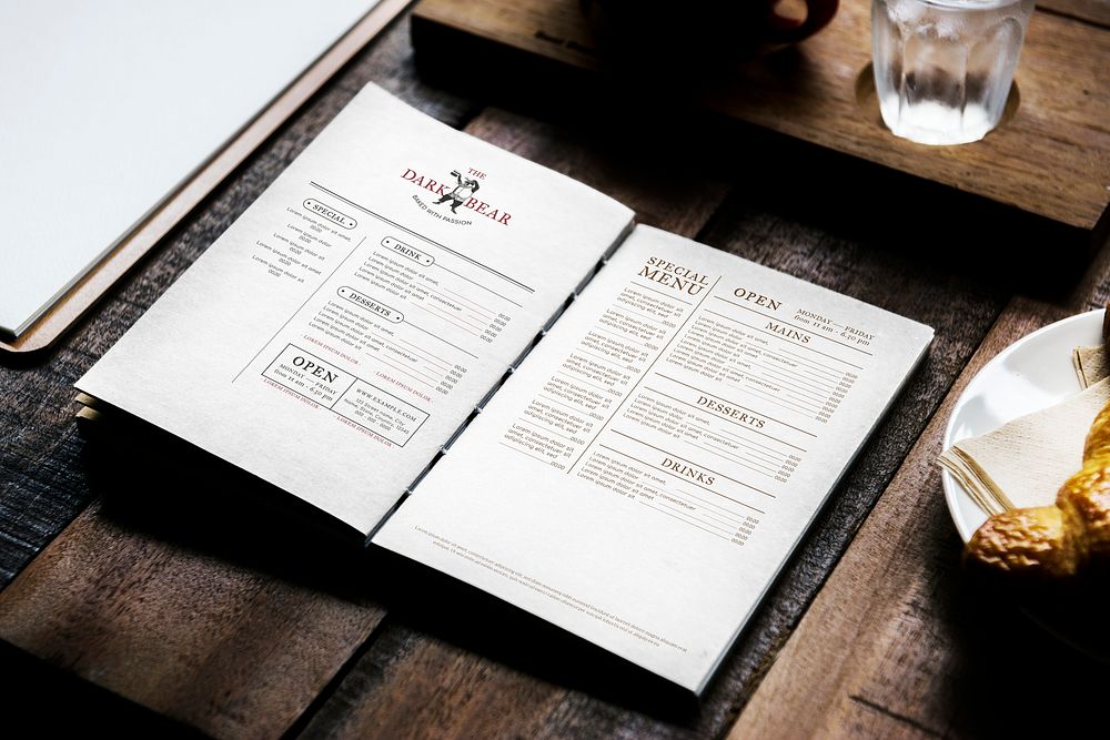 Menu book mockup restaurant business premium psd mockup rawpixel