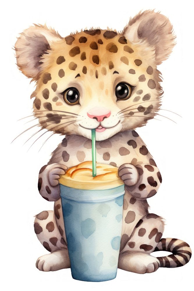 leopard-eating-protein-shake-cheetah-free-photo-illustration-rawpixel