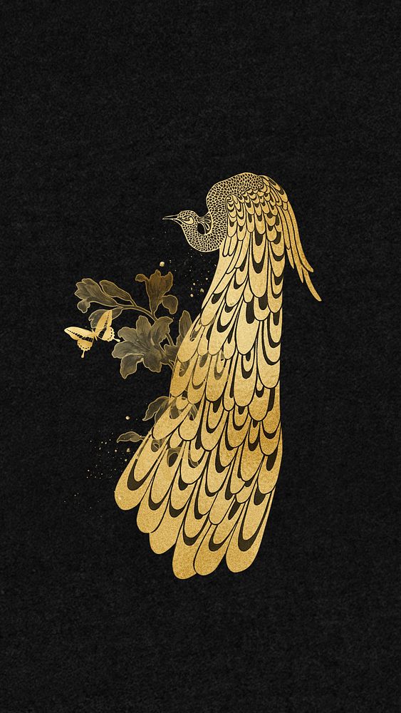 Gold peacock, black iPhone wallpaper, | Premium Photo Illustration