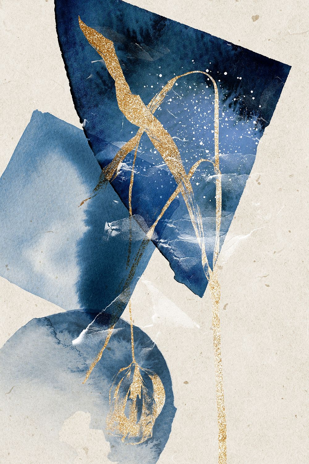 Abstract blue background, gold botanical | Free Photo - rawpixel