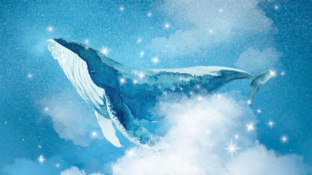 Blue computer wallpaper, aesthetic whale Premium Photo Illustration