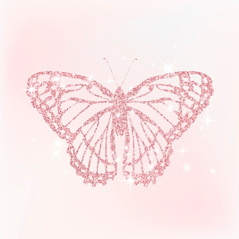 Pink holographic butterfly sticker, glitter | Premium Vector ...